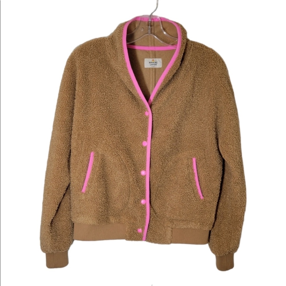 Women's Marine Layer Camel and Pink Sherpa Fleece Jacket Size S